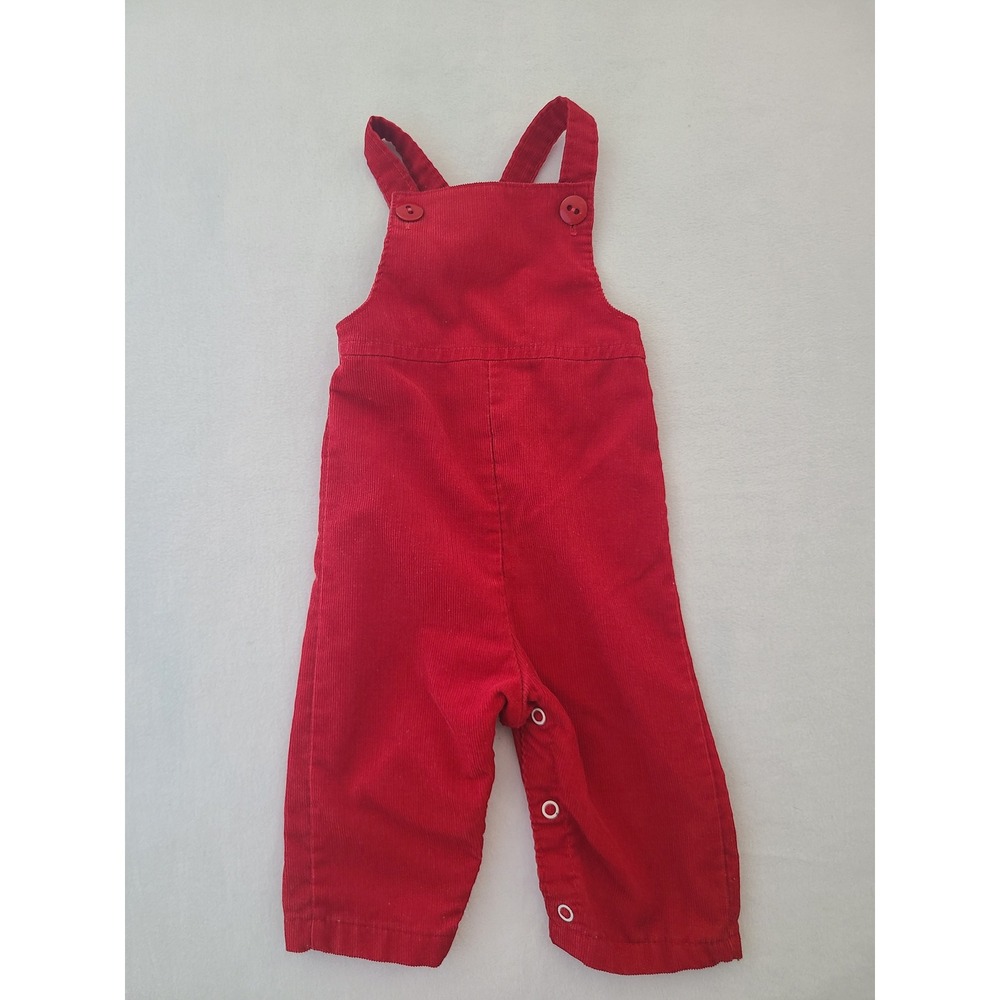 VTG Corduroy Overalls Kids 12M Red Snap Leg Bib Overalls Preppy Homemade Grandpa